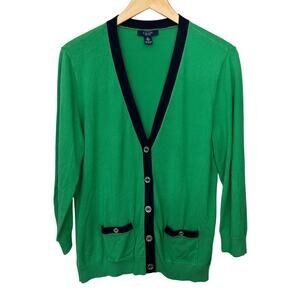 Chaps Ralph Lauren Cardigan Sweater Womens Size XL Green Blue Button Up Nautical